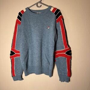 Vintage Fila Bello Sport Sweater Blue Black Red White Size Medium Italy RARE